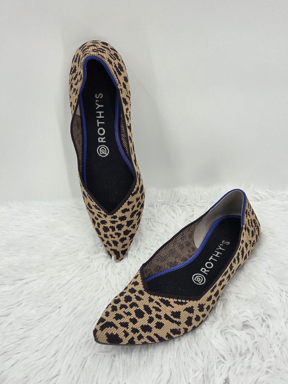 Rothy’s The Point Leopard Print Knit Flats Women’s US 9 Beige Black